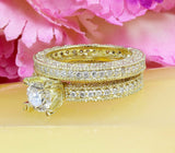 Antique Bridal Set Engagement Ring 3ct Round Cut Diamond 14k Yellow Gold Finish