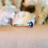 1ct Round Cut Blue Sapphire Engagement Ring 14k White Gold Finish Minimalist