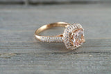 2.6ct Cushion Cut Peach Morganite Double Halo Engagement Ring 14k Rose Gold Over