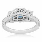 2ct Emerald Cut Blue Sapphire Engagement Ring Diamond Halo 14k White Gold Finish