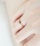 0.2ct Engagement Ring Baguette Cut Red Garnet Minimalist 14k Yellow Gold Finish