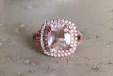 2.5ct Cushion Morganite Engagement Ring Dual Halo Split Shank 14k Rose Gold Over