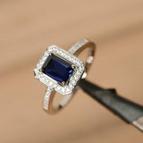 2.3ct Emerald Cut Blue Sapphire Diamond Accent Halo Ring 14k White Gold Finish