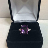 2.4ct Engagement Ring Radiant Cut Purple Amethyst Trilogy 14k White Gold Finish