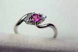 0.56ct Engagement Ring Round Cut Pink Ruby Swirl Trilogy 14k White Gold Finish