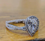 2.3ct Pear Simulated Diamond Split Shank Engagement Ring 14K White Gold Plated
