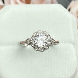 1.5ct Engagement Ring Round Cut Diamond Vintage Inspired Halo 14k WhiteGold Over