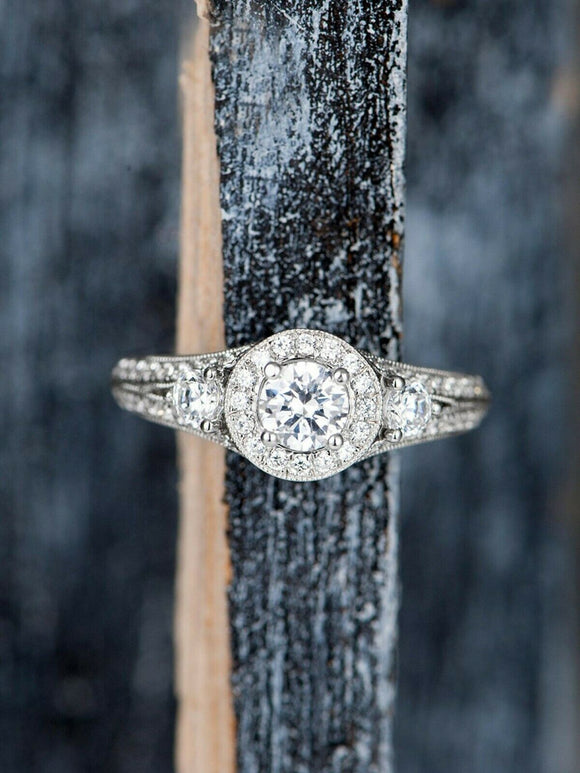 Milgrain Halo Split Shank Engagement Ring 2ct Round Diamond 14k White Gold Over