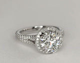 3.5Ct Round Cut Diamond Halo Split Shank Engagement Ring 14K White Gold Finish