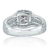 2.7ct Round Cut Diamond Engagement Ring Three Row Shank Halo 14k White Gold Over