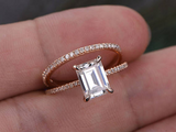 2ct Emerald Cut Diamond Engagement Ring Bridal Set with Accent 14k RoseGold Over