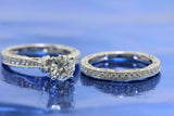 2.1ct Round Cut Diamond Engagement Ring Milgrain Bridal Set 18k White Gold Over