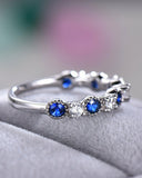 2Ct Round Blue Sapphire Diamond Wedding Band Half Eternity 14K White Gold Finish