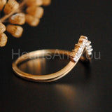 0.1ct Round Cut Moissanite Stackable Chevron Wedding Band 14K Yellow Gold Plated