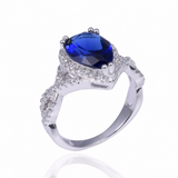 2.5ct Pear Cut Blue Sapphire Engagement Ring 14k White Gold Finish Halo Infinity