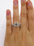 3Ct Asscher Diamond Hidden Halo Ring Eternity Band Bridal Set 14K WhiteGold Over