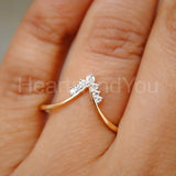0.1ct Round Cut Moissanite Stackable Chevron Wedding Band 14K Yellow Gold Plated