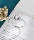 0.5ct Pear Cut Simulated Morganite Crown Engagement Ring 14k White Gold Plated