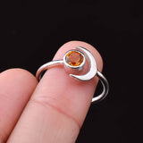 0.3ct Engagement Ring Round Cut Yellow Citrine Crescent Moon 14k White Gold Over