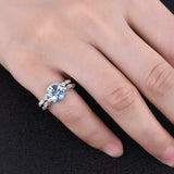 2.2ct Engagement Ring Round Cut Blue Topaz Curved Bridal Set 14k White Gold Over