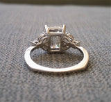 2Ct Emerald Cut Diamond Engagement Ring 14K White Gold Over Leaf Marquise Accent