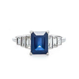 2ct Emerald Blue Sapphire Solitaire Step Baguette Accent Ring 14k WhiteGold Over