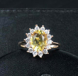 2.3ct Engagement Ring Oval Cut Yellow Sapphire Floral Halo 14k YellowGold Finish