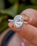2.2ct Oval Cut Simulated Diamond Pave Halo Engagement Ring 14k White Gold Plated