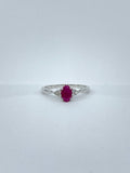 0.2ct Oval Cut Simulated Ruby Minimalist Engagement Ring 14k White Gold Plated