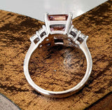 2.5ct Engagement Ring Emerald Peach Morganite Diamond Petite 14k White Gold Over