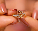 0.5ct Round Cut Moissanite Leaf Vine Bypass Engage Ring 14k Yellow Gold Plated