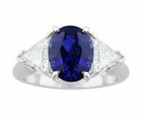 2Ct Oval Cut Blue Sapphire Trillion Accents Three Stone Ring 18k White Gold Over