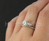 2.2ct Round Cut Moissanite Trilogy Ring Half Eternity Band 14k White Gold Plated