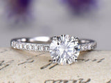 1ct Round Cut Diamond Engagement Ring Solitaire with Accents 14k White Gold Over