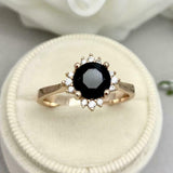 1ct Engagement Ring Round Cut Black Diamond Halo Solitaire 14k YellowGold Finish