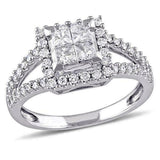 3.5ct Princess Cut Diamond Halo Split Shank Engagement Ring 18K White Gold Over