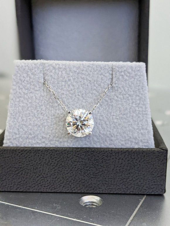 2ct Round Cut Moissanite Solitaire Pendant with Chain 14k White Gold Plated