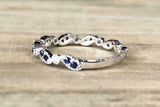 0.3ct Round Cut Blue Sapphire Wedding Band 14k White Gold Finish Half Eternity