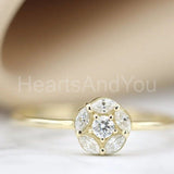 0.15ct Round Cut Moissanite Cluster Minimalist Women Ring 14k Yellow Gold Plated