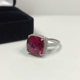 2.3ct Engagement Ring Cushion Cut Pink Ruby Diamond Halo 14k White Gold Finish