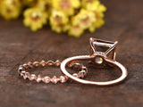 1.5ct Princess Cut Champagne Morganite Bridal Set Ring Band 14k Rose Gold Finish