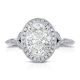 2.2ct Oval Simulated Diamond Halo Milgrain Engagement Ring 14k White Gold Plated