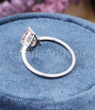 1ct Pear Simulated Peach Morganite Crown Engagement Ring 14k White Gold Plated