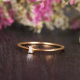 Minimalist Engagement Ring 0.12ct Emerald Cut Diamond 14k Yellow Gold Finish