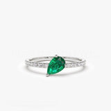 0.4ct Pear Cut Simulated Emerald Accented Engagement Ring 14k White Gold Plated