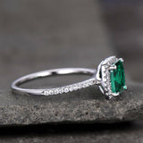1ct Princess Cut Green Emerald Halo Solitaire Engagement Ring 14k WhiteGold Over