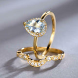 2.2ct Engagement Ring Pear Cut Blue Aquamarine Bridal Set 14k Yellow Gold Finish