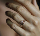 1.5ct Pear Cut Peach Morganite Crown Tiara Bridal Set Ring 14k Rose Gold Finish