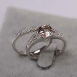 2ct Round Cut Peach Morganite Split Shank Bridal Set Ring 14k White Gold Finish