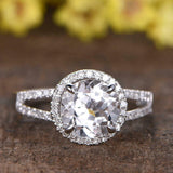2.5ct Round Cut Diamond Engagement Ring Split Band Halo 14k White Gold Finish